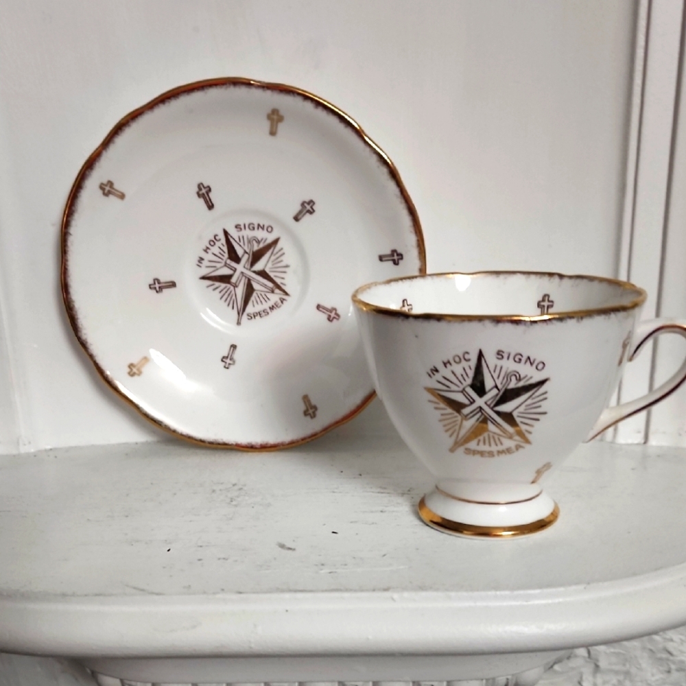 VIntage Royal Stafford White Shrine Masonic Tea Cup Saucer Freemasons